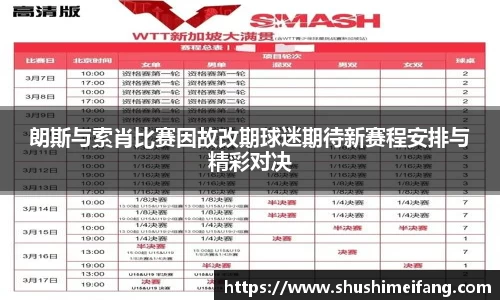 朗斯与索肖比赛因故改期球迷期待新赛程安排与精彩对决